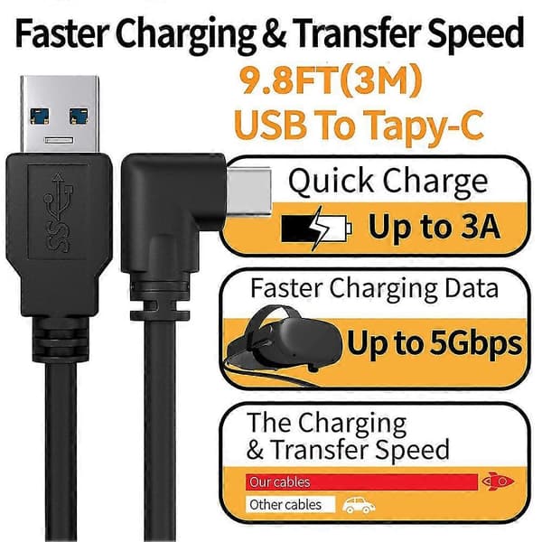 Link-kabel for Quest 2 Usb 3.1 Gen 1 Dataoverføring Hurtiglading Vr Headset Tilbehør (a-c,3 )