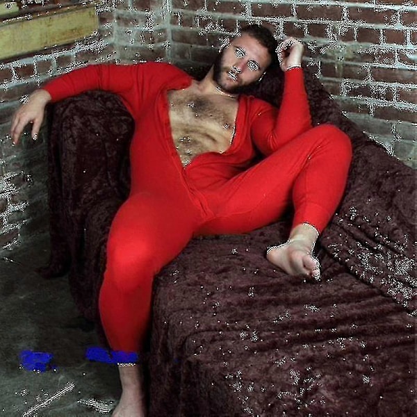Herre Hel Lang Johns Nattpysjamas Red 2XL
