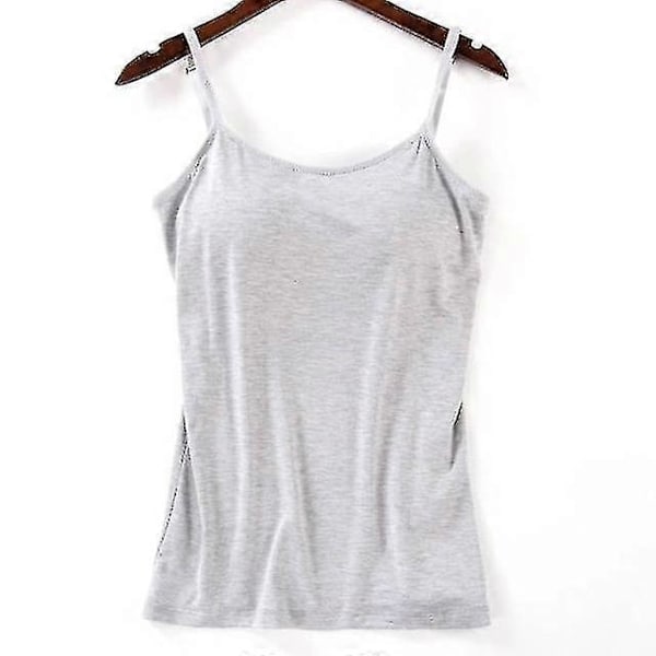 Dam Vadderad Mjuk Casual BH Linne Dam Spaghetti Cami Topp Väst Kvinnlig Camisole Med Inbyggd BH Gray M