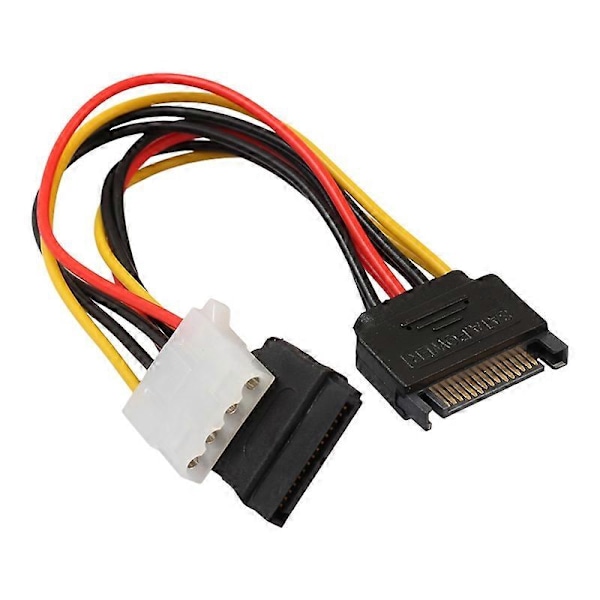 15-nastainen SATA uros - 4-nastainen IDE Molex naaras + 15-nastainen SATA naaras virtajohto