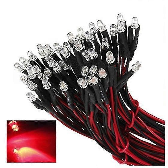 10 stk. 12V 20cm LED ferdigkablet 3mm rød