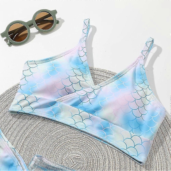 Sommar Tankini Set för Små Flickor, 3 Delar/set, Strand Surf Badkläder 8-12 År, Vadderad Bikini Baddräkt Set för Barn blue pink 130
