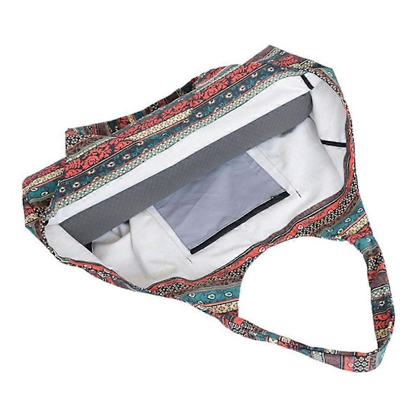 Trykt Yogamatteveske i Canvas, Mote Enkel Skulderveske Snøring Sportsbag Stor Kapasitet Etnisk Stil Yogaveske (Fargerik)