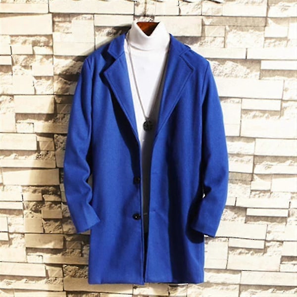 Isokokoisille miehille klassinen villakangastakki lämmin talvitakki yksirivinen pitkä trenssi rento slim fit päällystakki Royal Blue 3XL