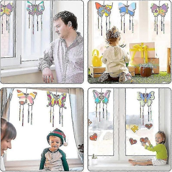 Vindspel pysselset, 8 set DIY träfjäril vindspel barnkit med penslar, DI