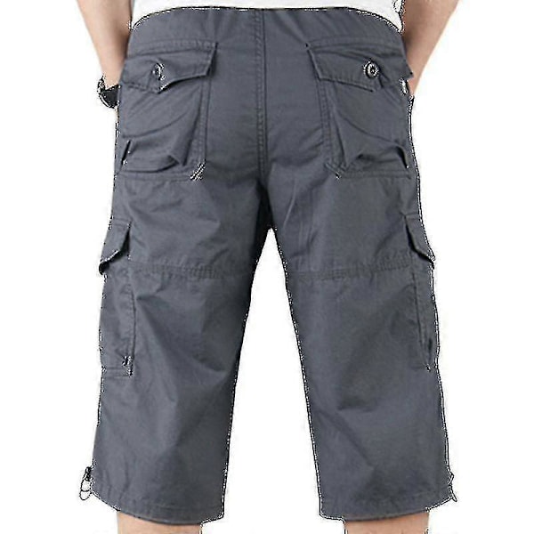 Miesten 3/4 pitkät joustavat shortsit vyötäröllä Cargo Combat kolmeneljänneshousut L Dark Grey