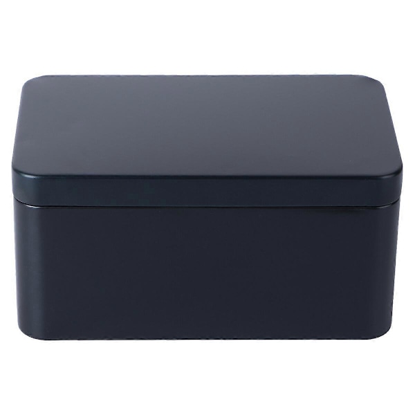 Rektangulär Plåtlåda Mini Portabel Förvaringsbehållare för Teblad Godisorganisatör Hemförvaringslåda - 13x8x6cm (Svart)
