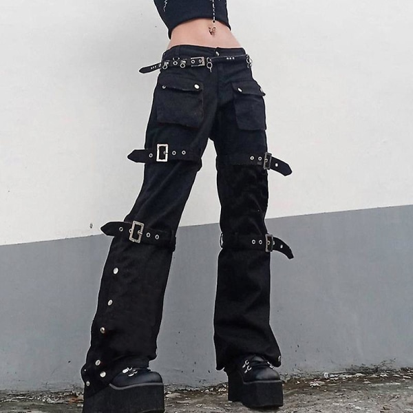 Cyber Y2k Byxor Akademiska Mörka Kläder Hippie Lösa Jeans style2 M