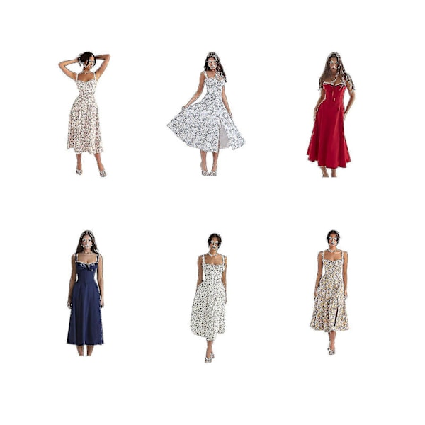 Dame Sommer Blomstret Rygløs Maxikjole Sexet Ærmeløs Lavt Skåret Kjole Bodycon Spaghetti Strop Lang Kjole, 40% Rabat Red S