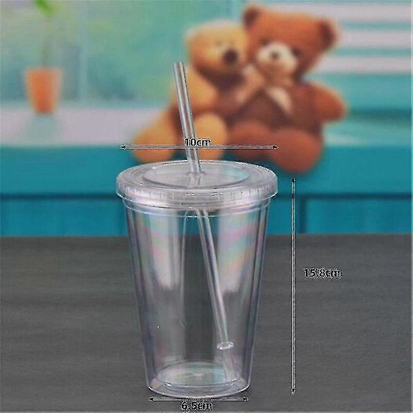 450ml Dubbelväggig Is Plast Istemugg Kall Dryck Resemugg Kaffe Juice (Vit)
