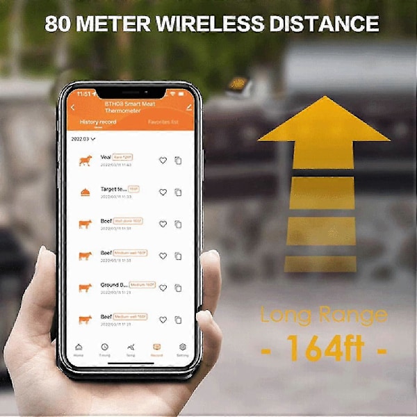 Kötttermometer, trådlös Bluetooth digital kötttermometer med 4 sensorer, snabbavläsning grilltermometer