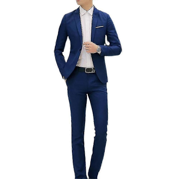 Herre Formel 2-delt Smoking Jakkesæt Blazer Et + Bukser Sæt Lake Blue 4XL