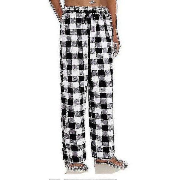 Miesten pyjamahousut taskuilla, miesten pehmeät flanellipyjamahousut white M