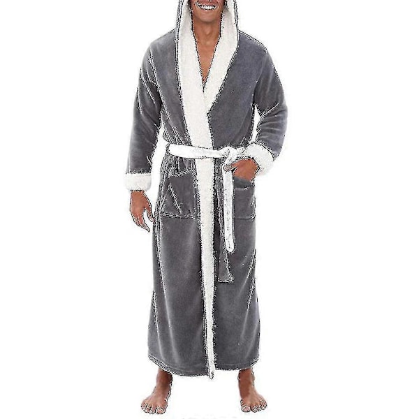 Lang hettebadekåpe for menn, myk nattkjole morgenkåpe Grey XL