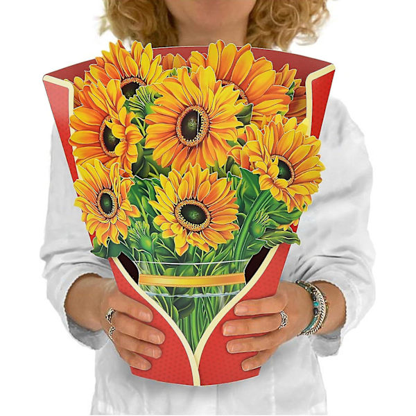 Daisy Pop Up Kort, 3D Pop-up Papir Fødselsdagsgave Lykønskningskort Med Notekort Og Kuvert, 30 cm Livsstørrelse Papir Evighedsblomster Gavekort Til Ha sunflower