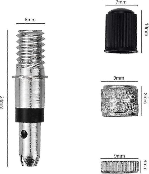 16-delars cykelventil Dunlop komplett set, adapter cykelventil + muttrar + ventil