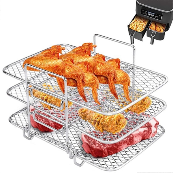 Airfryer-ställ 3 Lager Stapelbara Torkställ Rostfritt Stål Grillbricka Airfryer-tillbehör för Bakning och Rostning