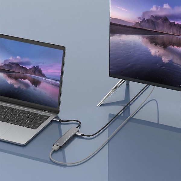 Telakointiasema 6-in-1 Nopea Type-C - HDMI-yhteensopiva 4K 3 USB 3.0 -portilla USB-C Hub -sovitin kannettavalle tietokoneelle