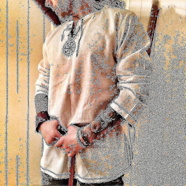 Figursydd linskjorte for menn, middelalder tunika piratkostyme Khaki 4XL