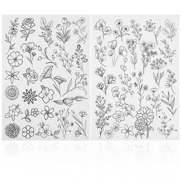 2 Ark Broderimönster Stabilisatorer Vattenlöslig Tyg Baksida Broderi Blommönster Schabloner