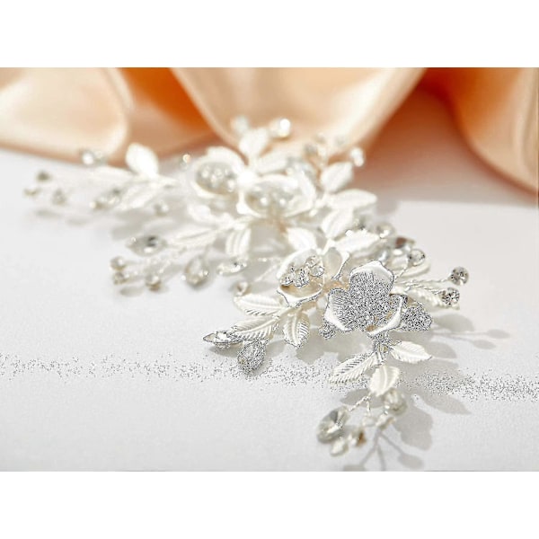 Lys Roségull Bryllupshårklemme Rhinestone Håndlaget Blomsterhårklemme