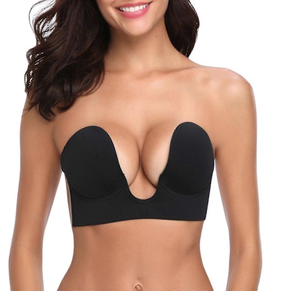 Kvinnor Självhäftande BH Axelbandslös Rygglös BH Osynlig Push Up BH Black D