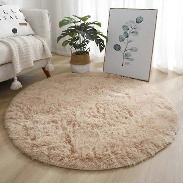 Mjuk rund matta fluffiga vita mattor för vardagsrum mjuk heminredning sovrum barnrum dekoration salong tjock luggmatta Brown 80x80cm