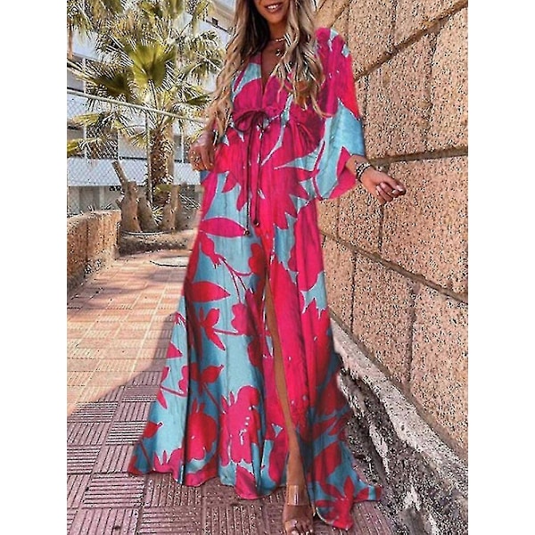 Sommar Maxi Klänning För Kvinnor Boho Tryck Bikini Överdrag Strandklänning Sexig Blommig Tunika Lång Klänning Baddräkt Vestido Feminino green XL