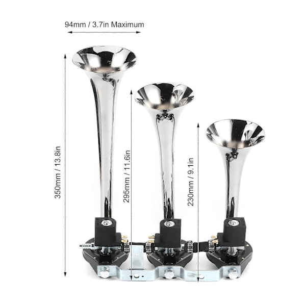 12V Metall Lufttutor 120dB Superhög 8 Ljud Siren 3 Rör Trumpet med Knapp Universal för Bil Lastbil