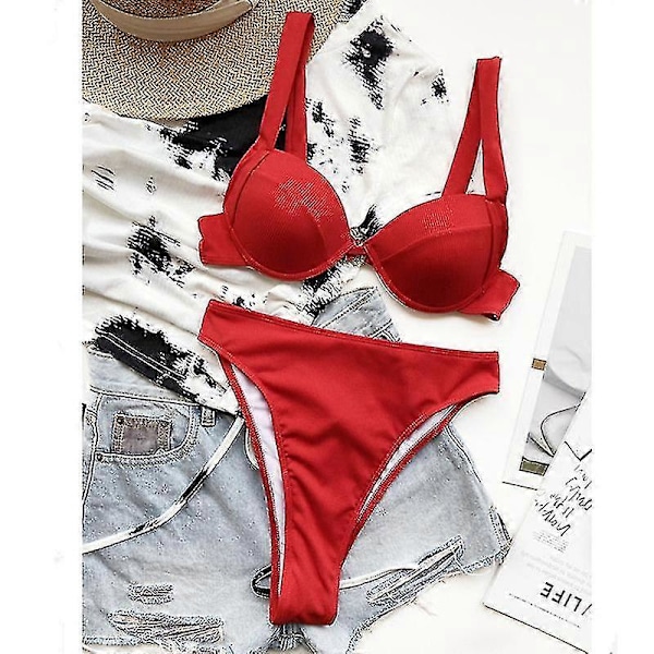 Naisten bikinit uimapuvut peitekolmio bikinisetit seksikkäät rantauimapuvut kaksiosaiset uimapuvut yksivärinen RED M