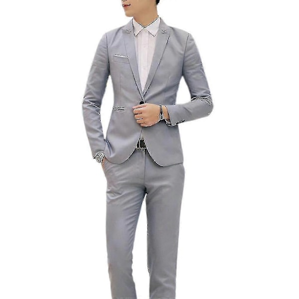 Miesten muodollinen 2-osainen smokkipuku bleiseri + housusetti Grey M