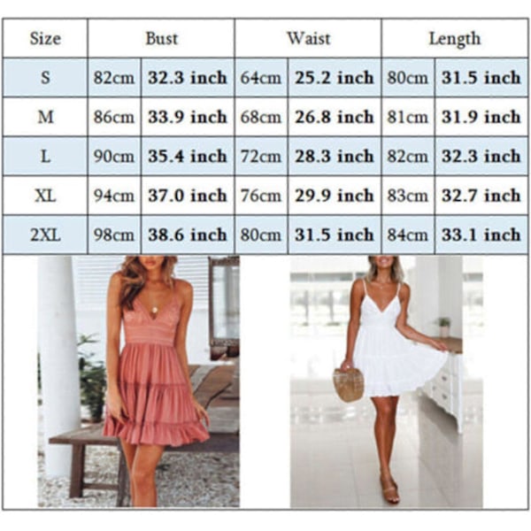 Dame Boho V-hals Mini Kjole Stropløs Ferie Sommer Strand Flæse Sommerkjole Red XXL*red