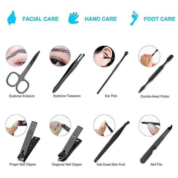 8 stk. Premium Manicure Sæt, Negleklippere, Rustfrit Stål