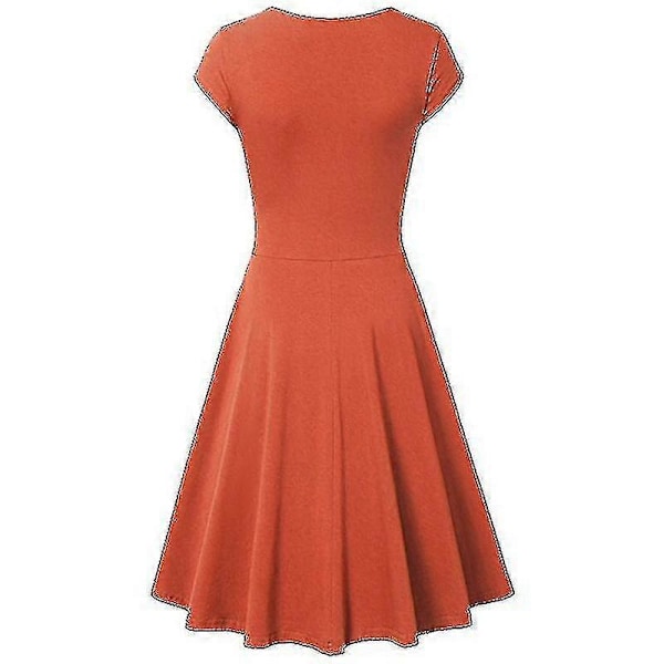 Elegant ensfarget kortarmet V-hals aften cocktail ballkjole sommerkjole for kvinner Orange M