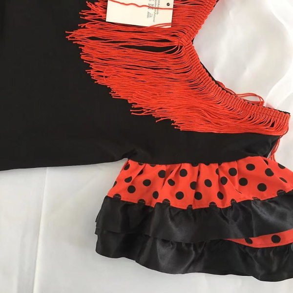 Tjejklänning Vacker spansk flamencodansarkostym Barn Red Red Frills XL(10-12 Y)