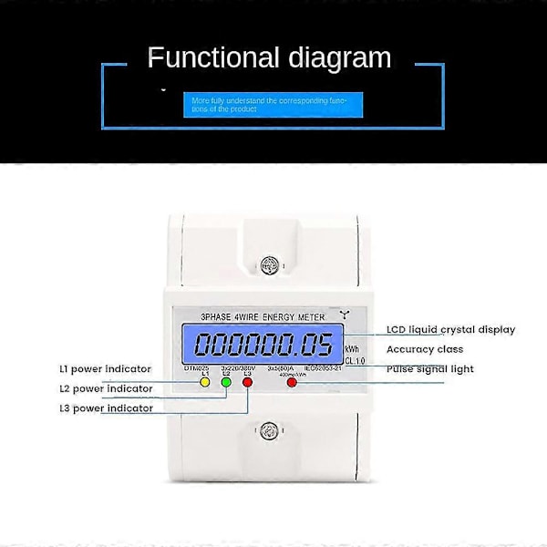DIN-skena 3-fas 4-tråds elektronisk wattförbrukningsmätare wattmätare kWh 5-80a 380v LCD-bakgrundsbelysning