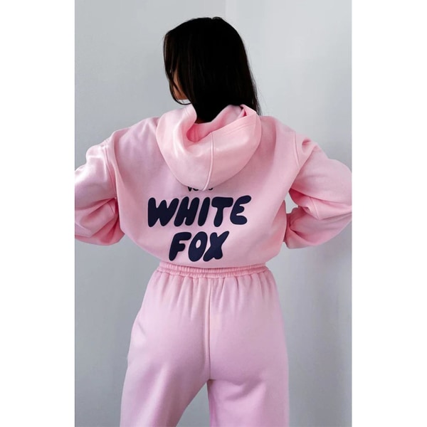 Huvtröja-vit Fox Ytterplagg -två stycken hoodie kostymer Långärmad Hooded Outfit Set Jst. pink L