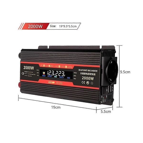 Intellint Inverter 2000w 12v Til Ac Transformator Bilholder Inverter Solcellekonvertering