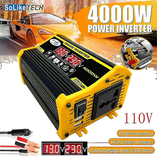 600W 12V Bil Inverter Omvandlare Laddare Adapter Dubbel USB Volta LCD-Skärm