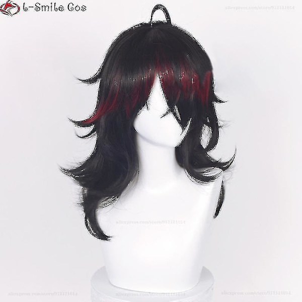Nopea toimitus Vtuber Luxiem Vox Akuma Cosplay Peruukki Pitkä 50cm Mustat Raidat Lämmönkestävä Synteettinen Halloween Juhla Anime Peruukit + Peruukkihattu Korkea Laatu