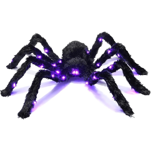 Lysande Svart Hårig Spindel Tarantula För Halloween Dekoration, Animerad Spindel Med Ljus - Spökdekor Halloween Dekorationer Utomhus Inomhus, Tillbehör Purple Eyes