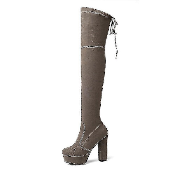 Storlek 34-43 Nya Stövlar Över Knäet Mocka Lårhöga Platåstövlar Smala Sexiga Dam Vinterstövlar Specialtillverkade dark gray 12