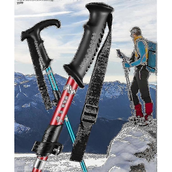 Hopfällbara Vandringsstavar i Aluminium med Snabblås, Vikbara, Teleskopiska, Ultralätta för Seniorvandring, Ryggsäcksturer, Vandring red Straight handle long