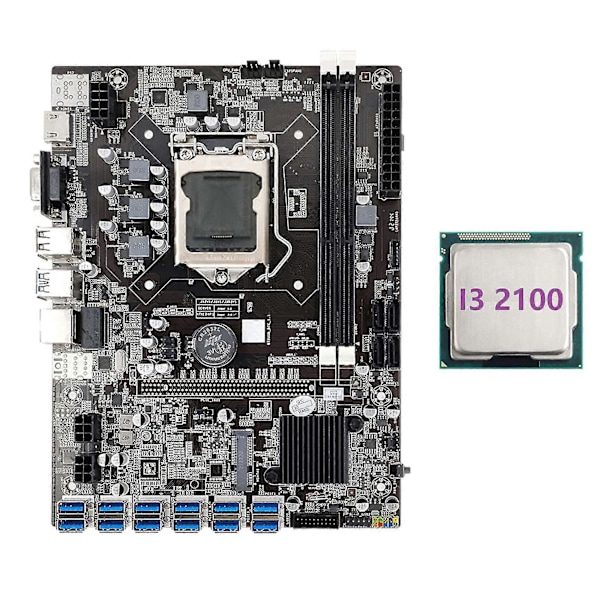 B75 Eth Mining Bundkort 12 Pcie Til Usb Med I3 2100 Cpu Lga1155 Msata Support 2xddr3 B75 Usb Btc