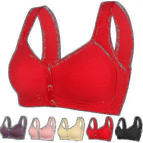 Daisy BH med frontlukning, Daisy BH til kvinder, BH'er med frontknapper uden bøjle, Push Up BH med høj støtte, Sports Push Up BH L Red