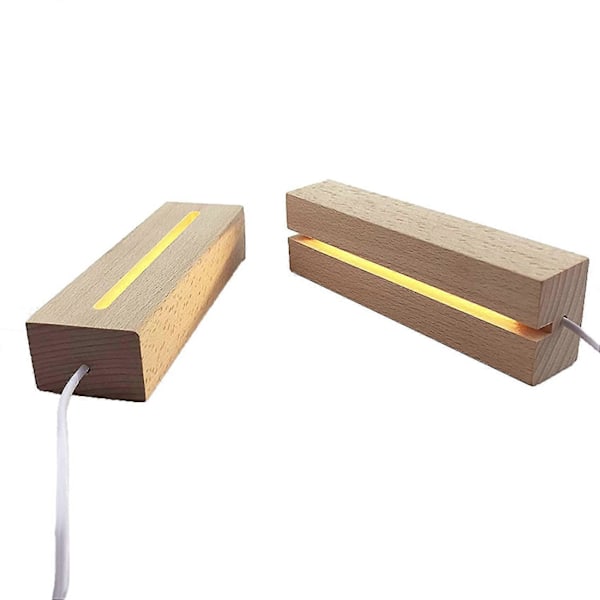 2-pakning 15 cm rektangulær sokkel i tre, rektangulær LED-lysbase i tre for akryl