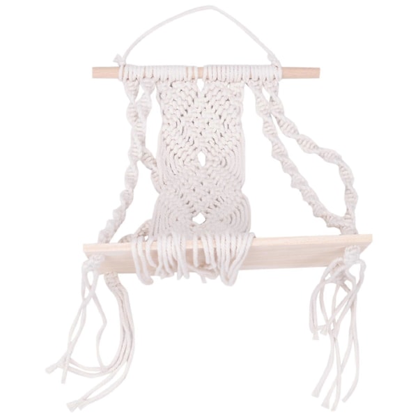 Boho Makramé Vägghylla Handgjord Vävd Toffs Gobeläng Rack Trä Flytande Förvaringshängare För