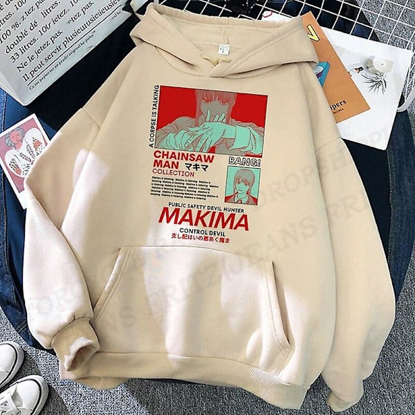 Chainsaw Man Makima Pochita Huppari Miehet Naiset Muoti Chainsaw Man Hupparit Lapset Anime Hupparit Collegepaidat Hupullinen Tyttö Takit 2DF5112302-beige XXXL