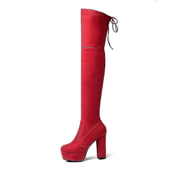 Størrelse 34-43 Nye Over Knee Støvler Ruskind Lårhøje Platform Støvler Slanke Sexede Kvinder Damer Vinterstøvler Specialfremstillet big red 4