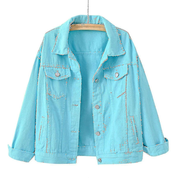 Dam Vår Och Höst Jackor Varm Enfärgad Långärmad Jeansjacka Ytterkläder Sky Blue M